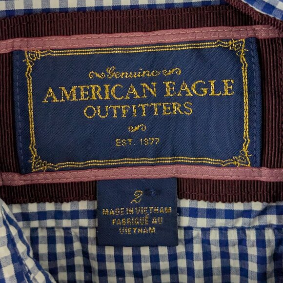 AMERICAN EAGLE Blue/White Check Long Sleeve Button Shirt; Size 2 - Picture 3 of 4